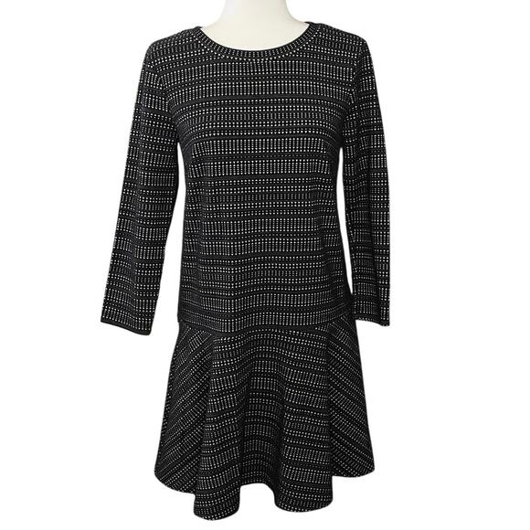 LOFT Drop Waist Geometric Print Knit Dress Women's S | Black White Transitional - Picture 1 of 10